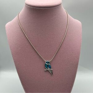 Blue Opal Owl Necklace; 925 Sterling & Fire Opal Owl necklace